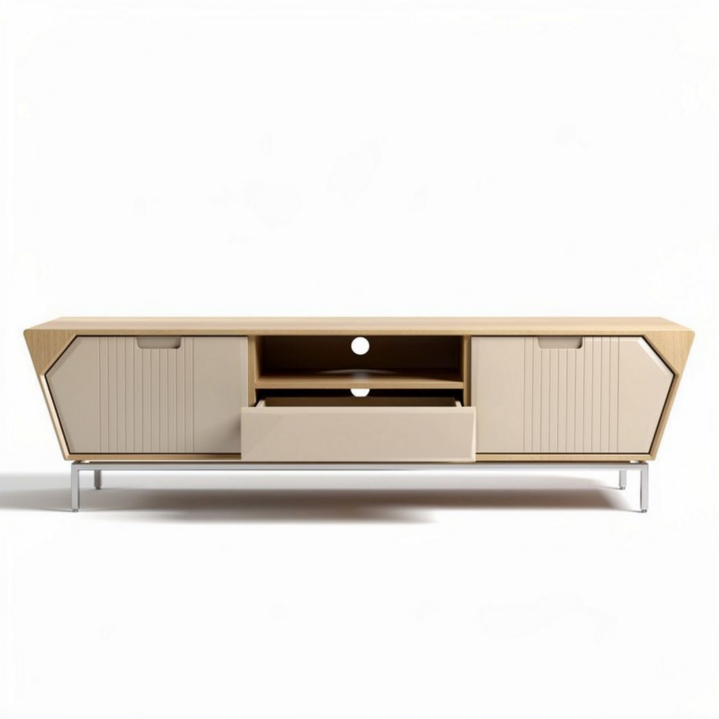 Tv-meubel van hout met lades en deuren in naturel kleur 150 x 40 x 50cm