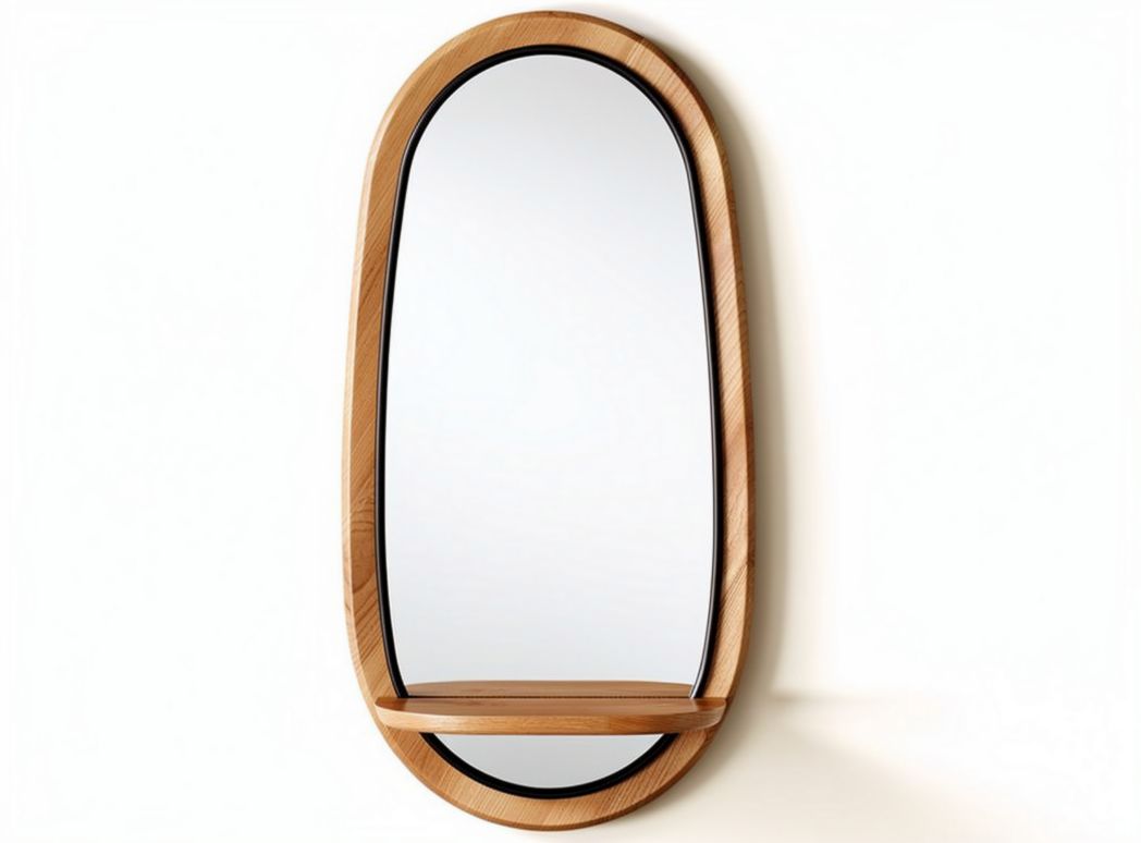 Spiegel met houten lijst en schap 60 x 30 x 5cm voor wanddecoratie