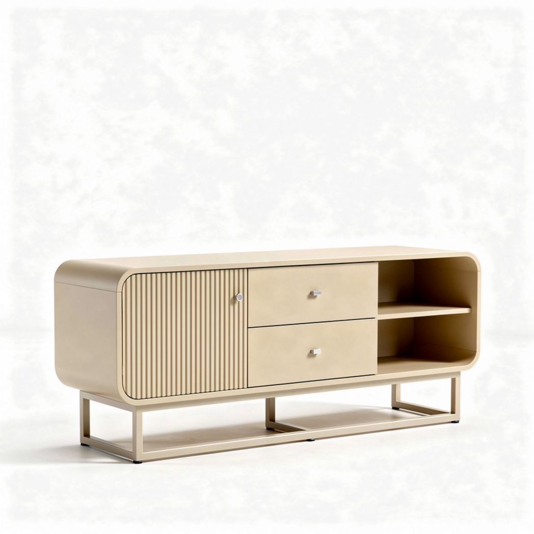 Eenvoudige tv-kast van metaal en hout in lichtbeige 120 x 40 x 50cm