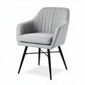 Grijze stoffen fauteuil met zwarte metalen poten en afmetingen 60 x 60 x 80cm