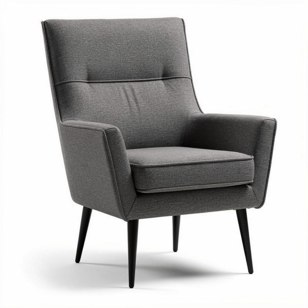 Fauteuil van stof in grijs met houten poten en comfortabele zitting 70 x 80 x 90cm