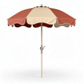 Parasol met houten stok en stof in rood en crème 120 x 120 x 230cm