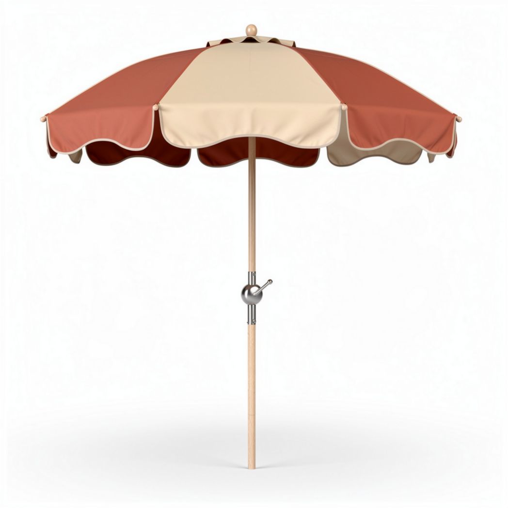 Parasol met houten stok en stof in rood en crème 120 x 120 x 230cm
