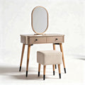 Make-up tafel met spiegel en bijpassende stoel in beige houtkleur 100 x 45 x 75cm