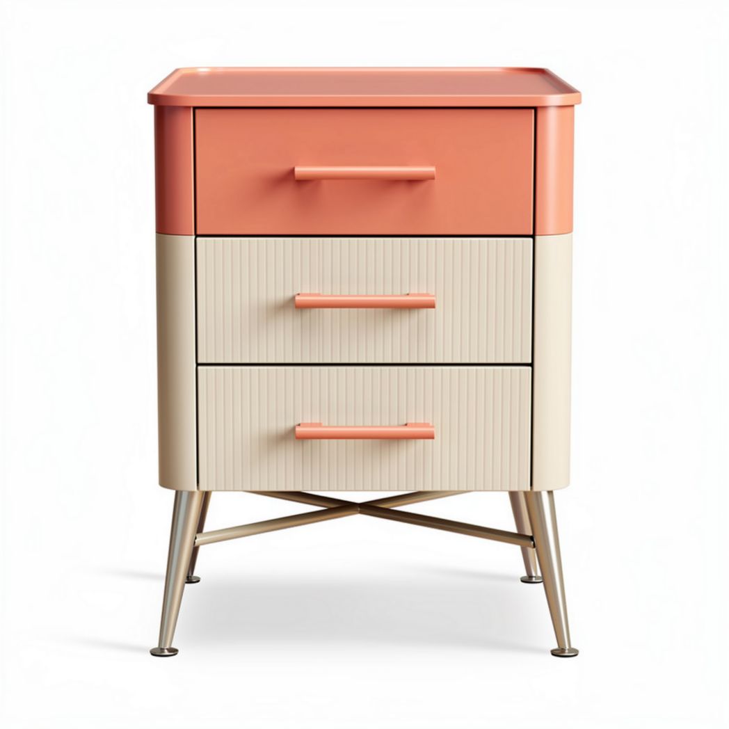 Kast met drie lades van kunststof in oranje en beige afmetingen 40 x 30 x 60cm
