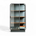 Glazen kast met houten planken 60 x 40 x 150 cm voor woonkamer of kantoor