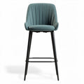 Hoge eetstoel met stoffen bekleding in blauw en metalen onderstel 45 x 45 x 100cm