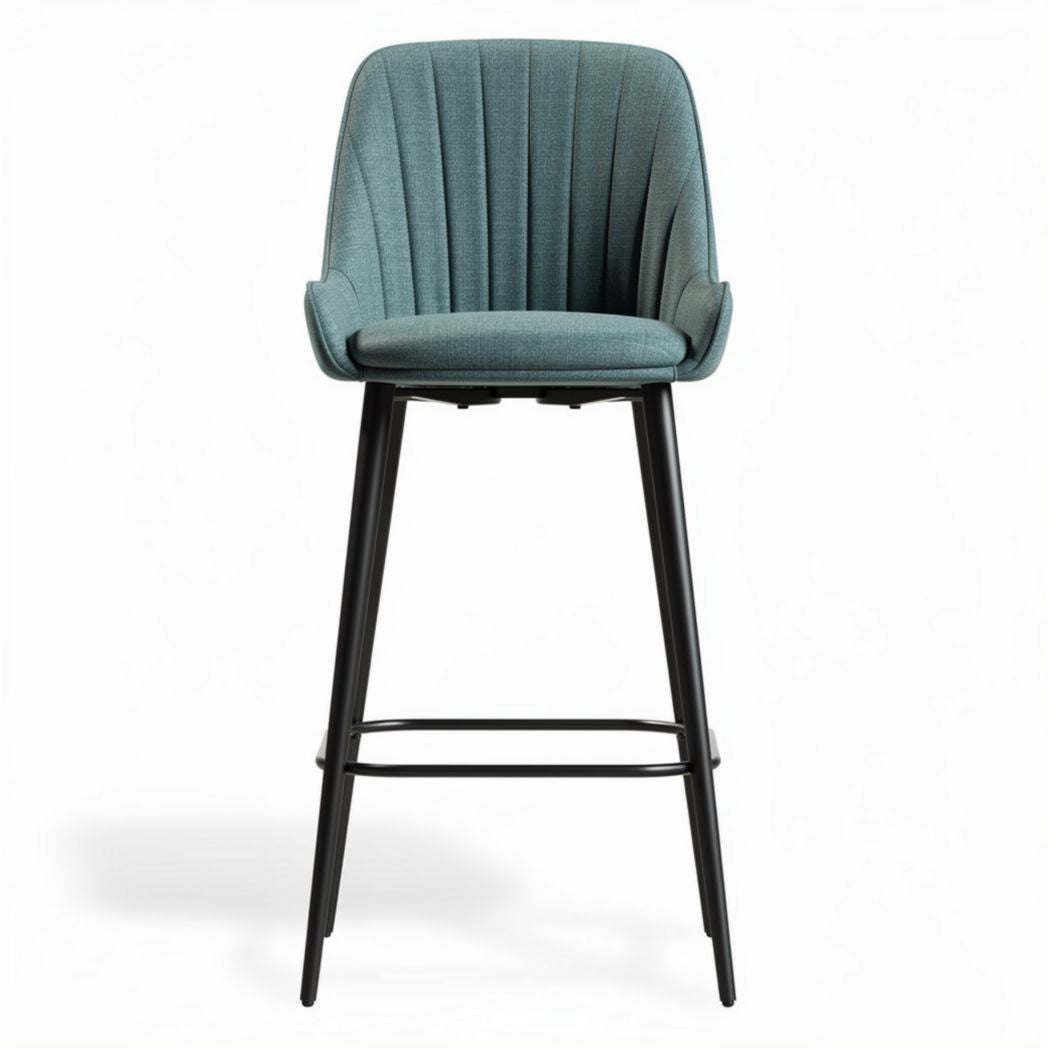 Hoge eetstoel met stoffen bekleding in blauw en metalen onderstel 45 x 45 x 100cm