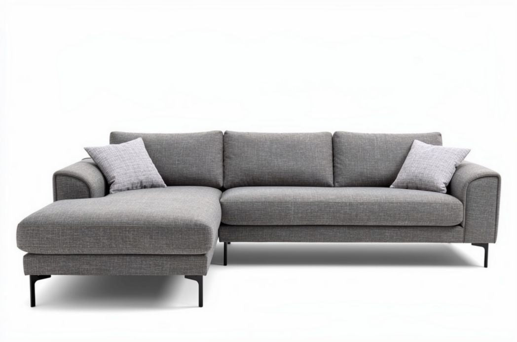 Hoekbank van grijs textiel met kussens 240 x 100 x 85 cm