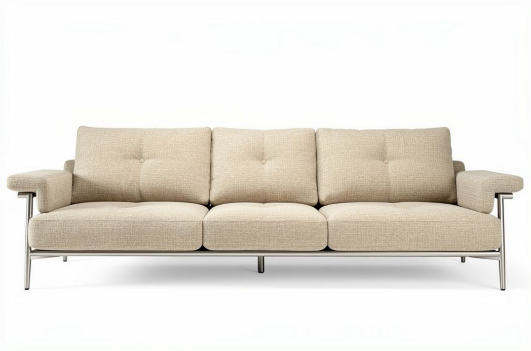 Beige stoffen bank met stalen frame 210 x 90 x 85cm voor woonkamer