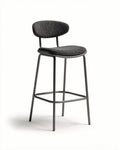 Hoge barkruk met stoffen zitting en metalen frame in zwart 45 x 45 x 100cm