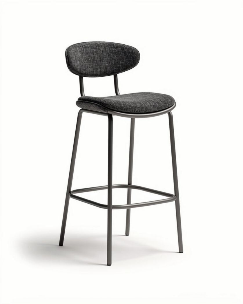 Hoge barkruk met stoffen zitting en metalen frame in zwart 45 x 45 x 100cm